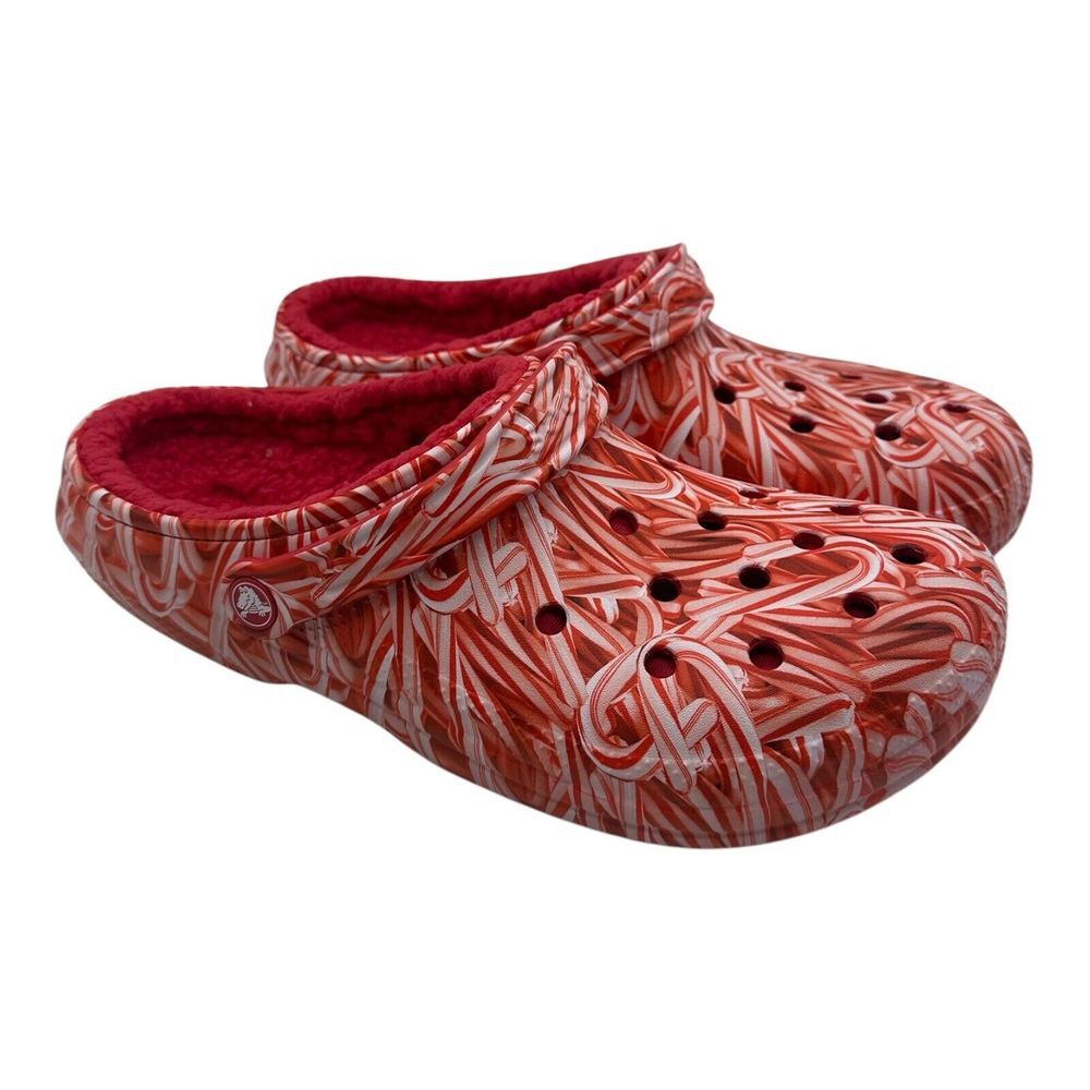 Crocs Classic Lined Candy Cane Clogs Men's Size 12 Red‎ White Christmas Slip On